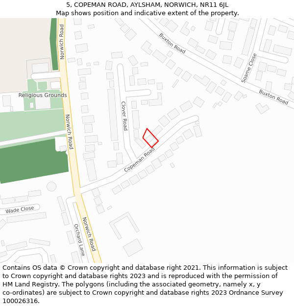 5, COPEMAN ROAD, AYLSHAM, NORWICH, NR11 6JL: Location map and indicative extent of plot