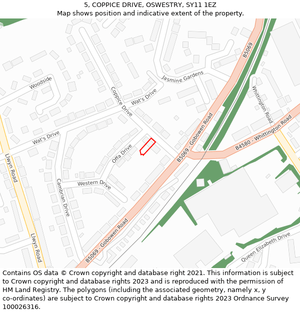 5, COPPICE DRIVE, OSWESTRY, SY11 1EZ: Location map and indicative extent of plot