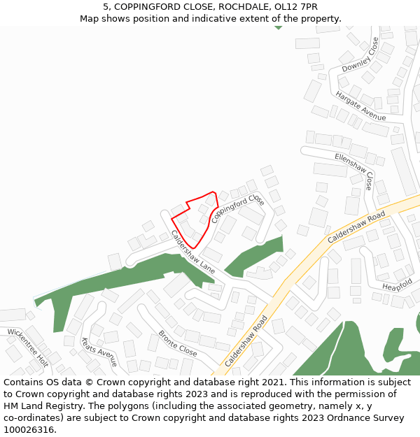 5, COPPINGFORD CLOSE, ROCHDALE, OL12 7PR: Location map and indicative extent of plot