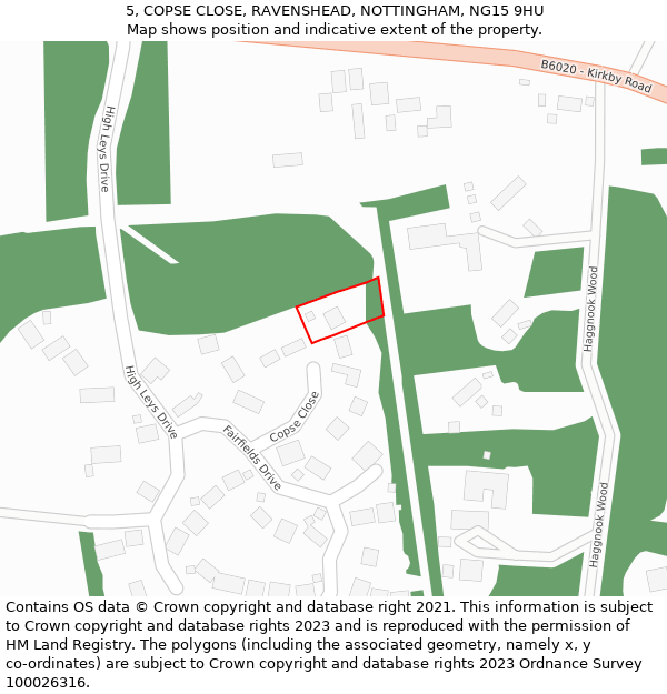 5, COPSE CLOSE, RAVENSHEAD, NOTTINGHAM, NG15 9HU: Location map and indicative extent of plot