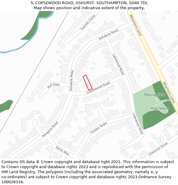 5, COPSEWOOD ROAD, ASHURST, SOUTHAMPTON, SO40 7DL: Location map and indicative extent of plot