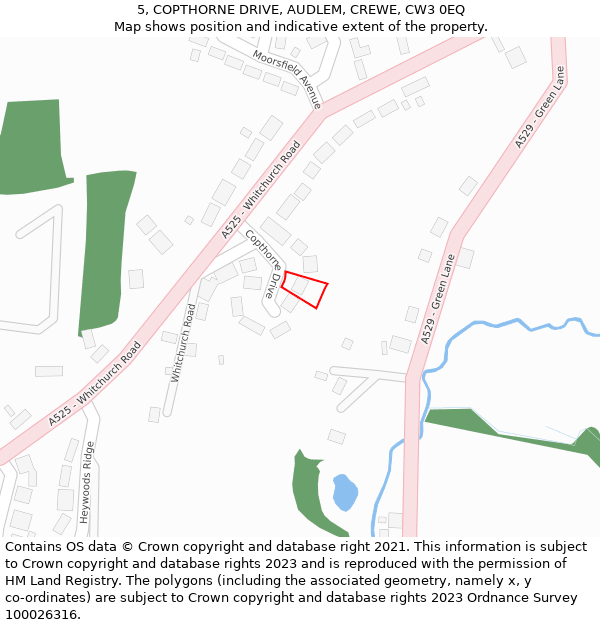 5, COPTHORNE DRIVE, AUDLEM, CREWE, CW3 0EQ: Location map and indicative extent of plot