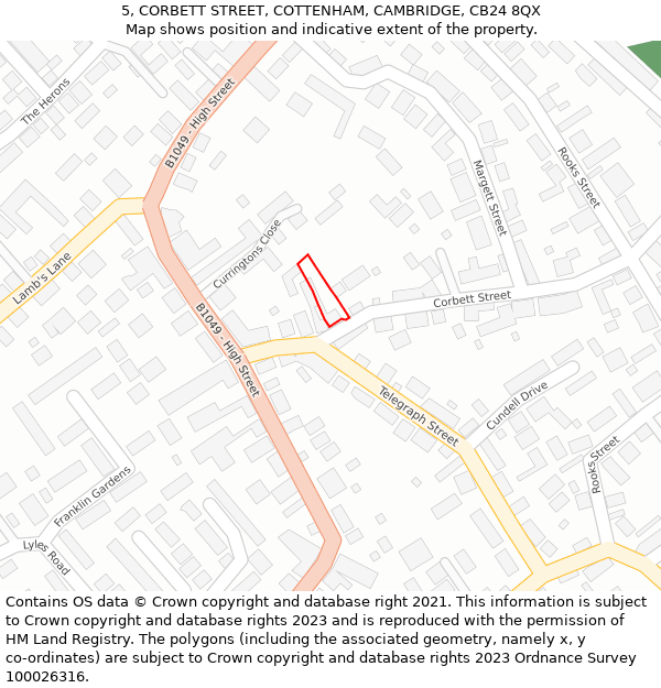 5, CORBETT STREET, COTTENHAM, CAMBRIDGE, CB24 8QX: Location map and indicative extent of plot