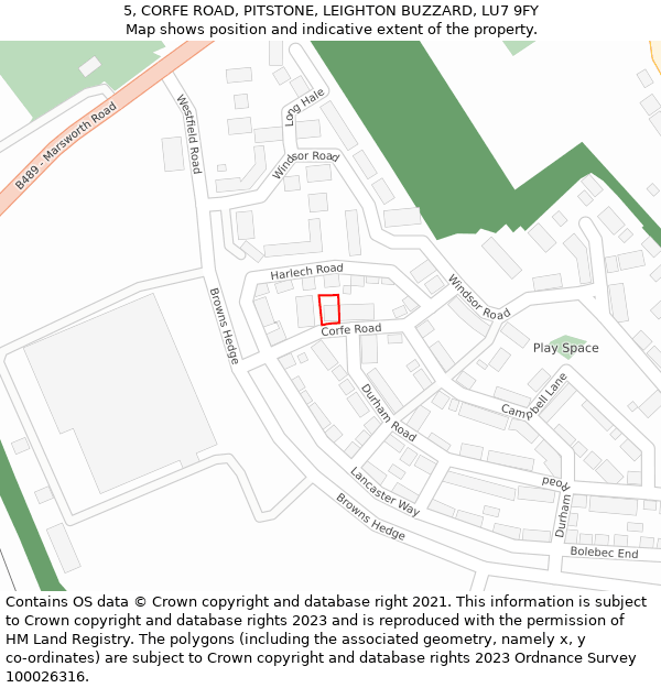 5, CORFE ROAD, PITSTONE, LEIGHTON BUZZARD, LU7 9FY: Location map and indicative extent of plot