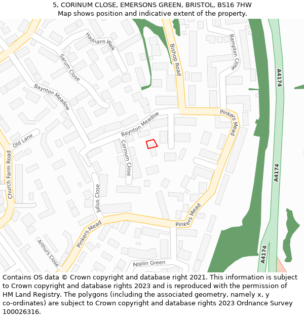 5, CORINUM CLOSE, EMERSONS GREEN, BRISTOL, BS16 7HW: Location map and indicative extent of plot