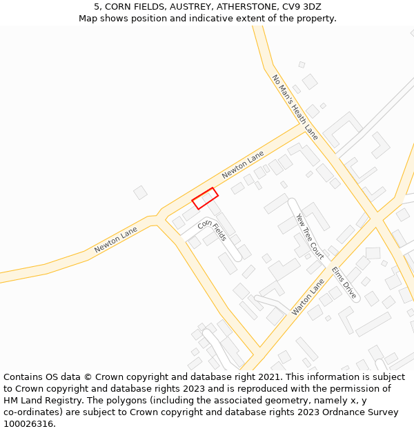 5, CORN FIELDS, AUSTREY, ATHERSTONE, CV9 3DZ: Location map and indicative extent of plot