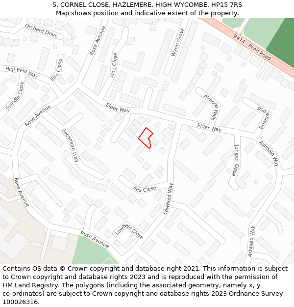 5, CORNEL CLOSE, HAZLEMERE, HIGH WYCOMBE, HP15 7RS: Location map and indicative extent of plot