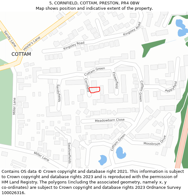 5, CORNFIELD, COTTAM, PRESTON, PR4 0BW: Location map and indicative extent of plot