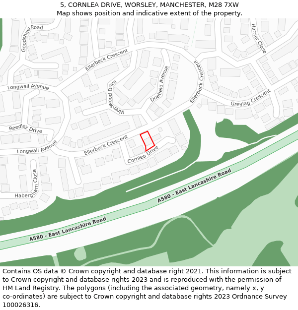 5, CORNLEA DRIVE, WORSLEY, MANCHESTER, M28 7XW: Location map and indicative extent of plot