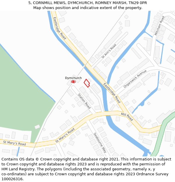 5, CORNMILL MEWS, DYMCHURCH, ROMNEY MARSH, TN29 0PR: Location map and indicative extent of plot