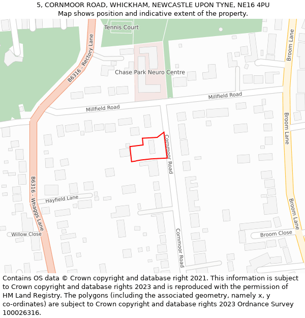 5, CORNMOOR ROAD, WHICKHAM, NEWCASTLE UPON TYNE, NE16 4PU: Location map and indicative extent of plot