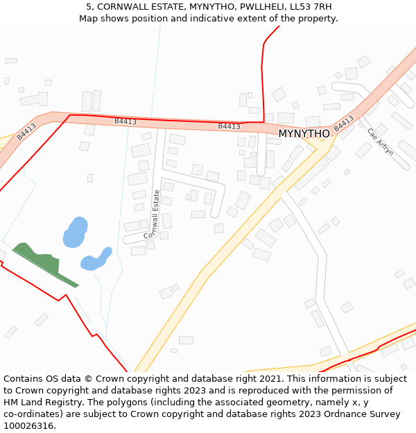 5, CORNWALL ESTATE, MYNYTHO, PWLLHELI, LL53 7RH: Location map and indicative extent of plot