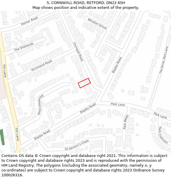 5, CORNWALL ROAD, RETFORD, DN22 6SH: Location map and indicative extent of plot