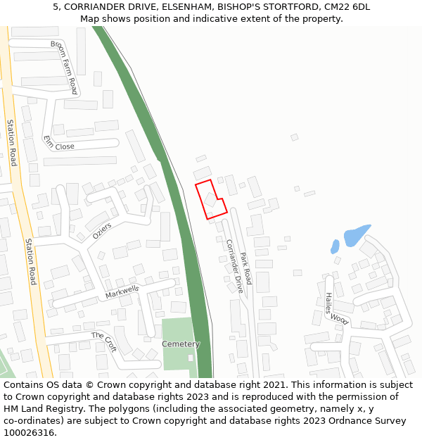 5, CORRIANDER DRIVE, ELSENHAM, BISHOP'S STORTFORD, CM22 6DL: Location map and indicative extent of plot