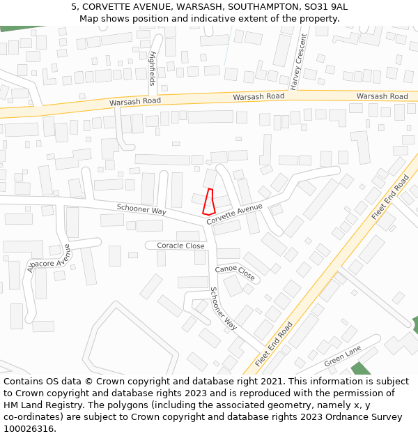 5, CORVETTE AVENUE, WARSASH, SOUTHAMPTON, SO31 9AL: Location map and indicative extent of plot