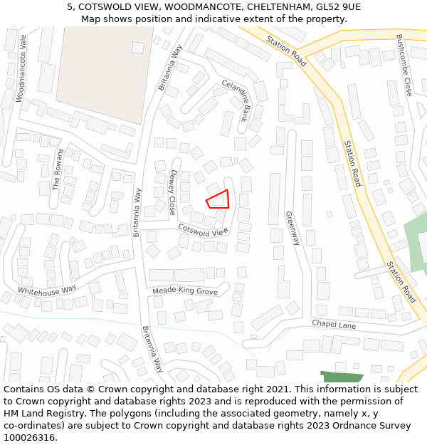 5, COTSWOLD VIEW, WOODMANCOTE, CHELTENHAM, GL52 9UE: Location map and indicative extent of plot