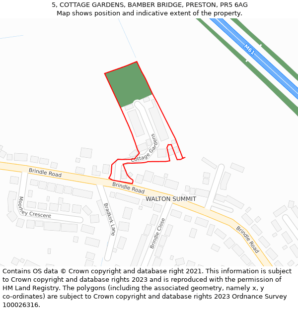 5, COTTAGE GARDENS, BAMBER BRIDGE, PRESTON, PR5 6AG: Location map and indicative extent of plot