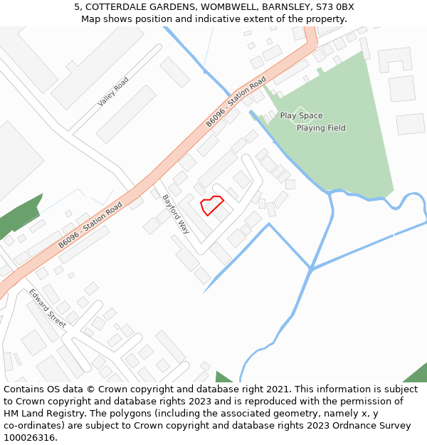 5, COTTERDALE GARDENS, WOMBWELL, BARNSLEY, S73 0BX: Location map and indicative extent of plot