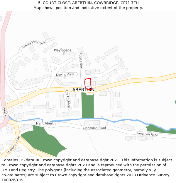 5, COURT CLOSE, ABERTHIN, COWBRIDGE, CF71 7EH: Location map and indicative extent of plot