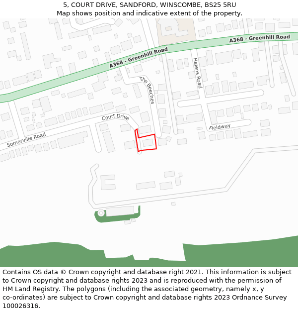 5, COURT DRIVE, SANDFORD, WINSCOMBE, BS25 5RU: Location map and indicative extent of plot