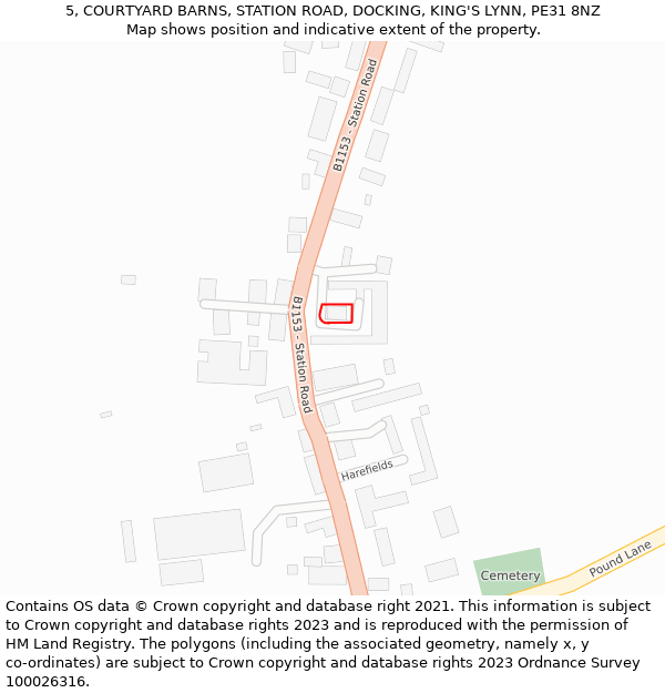 5, COURTYARD BARNS, STATION ROAD, DOCKING, KING'S LYNN, PE31 8NZ: Location map and indicative extent of plot