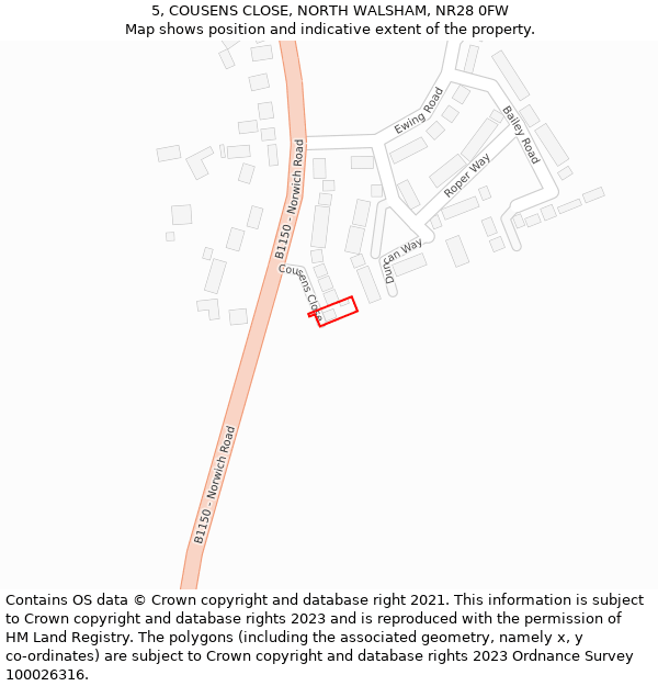 5, COUSENS CLOSE, NORTH WALSHAM, NR28 0FW: Location map and indicative extent of plot