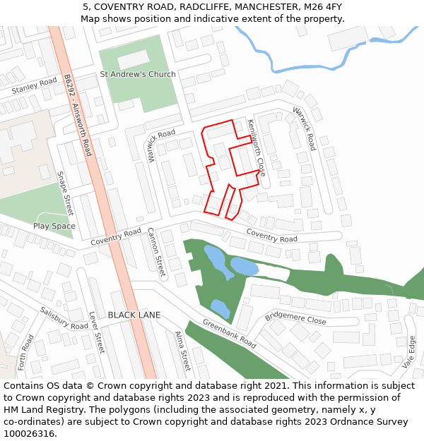 5, COVENTRY ROAD, RADCLIFFE, MANCHESTER, M26 4FY: Location map and indicative extent of plot