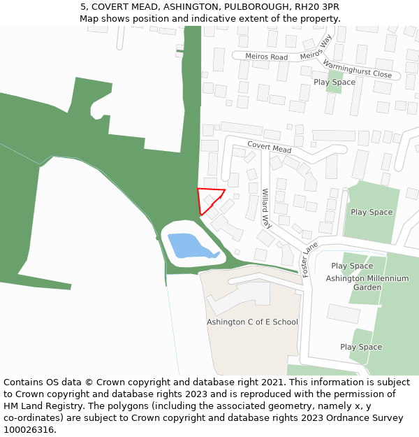 5, COVERT MEAD, ASHINGTON, PULBOROUGH, RH20 3PR: Location map and indicative extent of plot