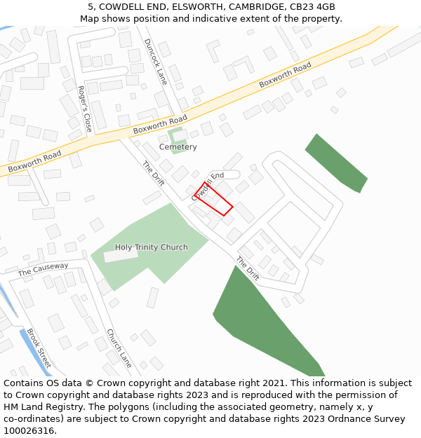 5, COWDELL END, ELSWORTH, CAMBRIDGE, CB23 4GB: Location map and indicative extent of plot