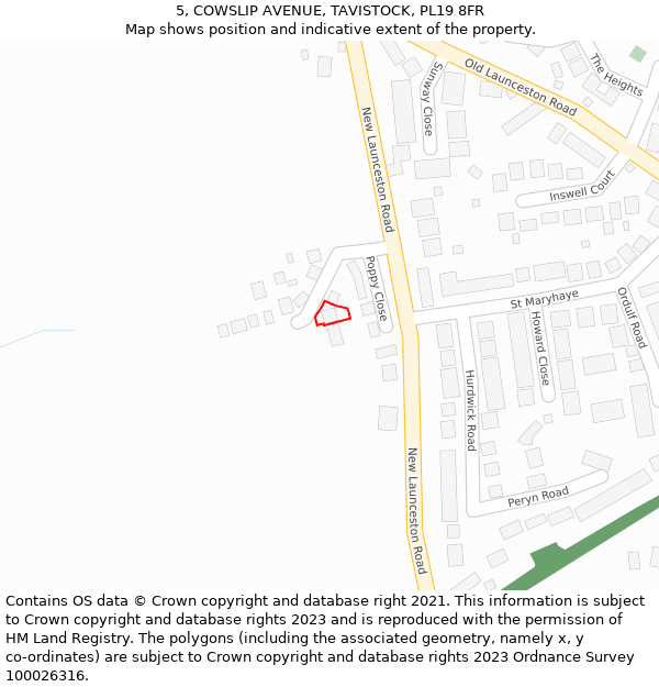 5, COWSLIP AVENUE, TAVISTOCK, PL19 8FR: Location map and indicative extent of plot