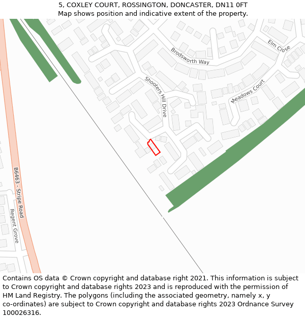 5, COXLEY COURT, ROSSINGTON, DONCASTER, DN11 0FT: Location map and indicative extent of plot