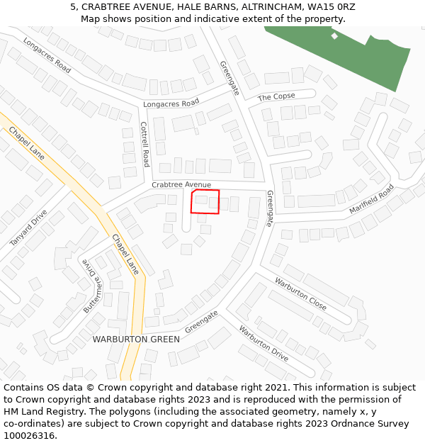 5, CRABTREE AVENUE, HALE BARNS, ALTRINCHAM, WA15 0RZ: Location map and indicative extent of plot
