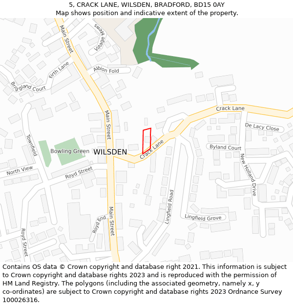 5, CRACK LANE, WILSDEN, BRADFORD, BD15 0AY: Location map and indicative extent of plot