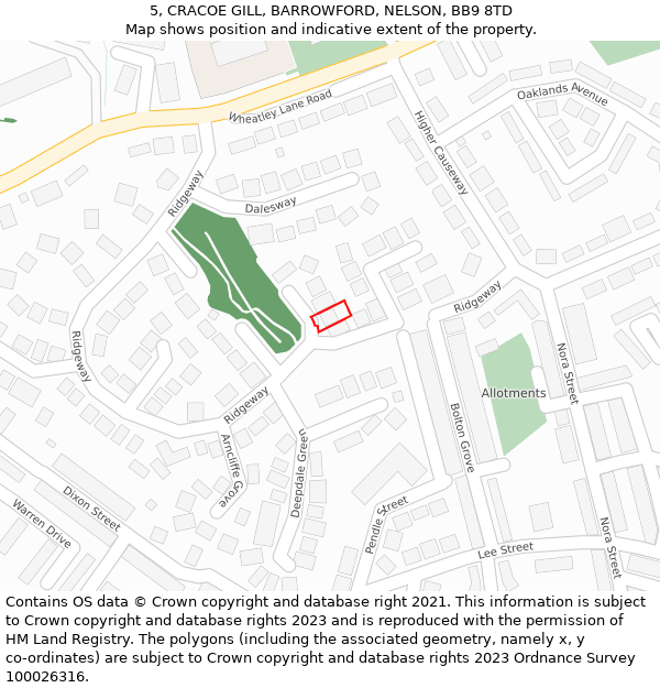 5, CRACOE GILL, BARROWFORD, NELSON, BB9 8TD: Location map and indicative extent of plot