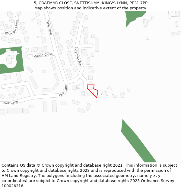 5, CRAEMAR CLOSE, SNETTISHAM, KING'S LYNN, PE31 7PP: Location map and indicative extent of plot