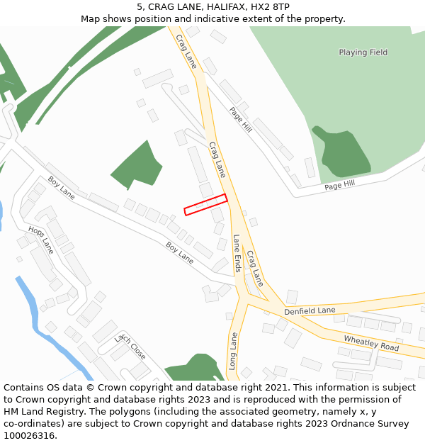 5, CRAG LANE, HALIFAX, HX2 8TP: Location map and indicative extent of plot