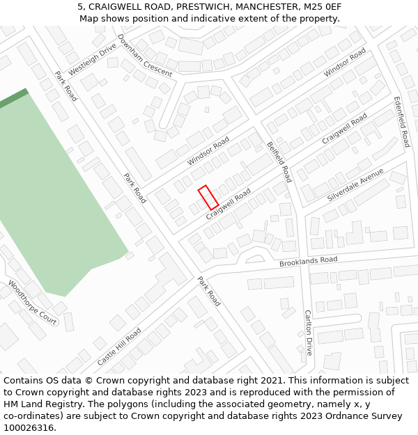5, CRAIGWELL ROAD, PRESTWICH, MANCHESTER, M25 0EF: Location map and indicative extent of plot