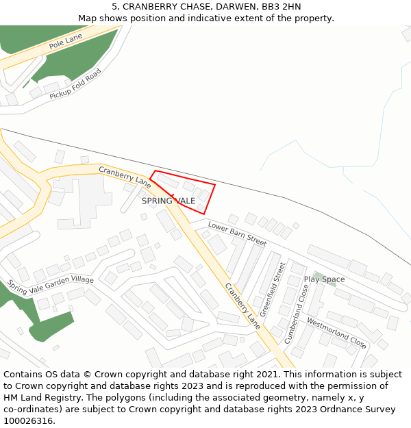 5, CRANBERRY CHASE, DARWEN, BB3 2HN: Location map and indicative extent of plot