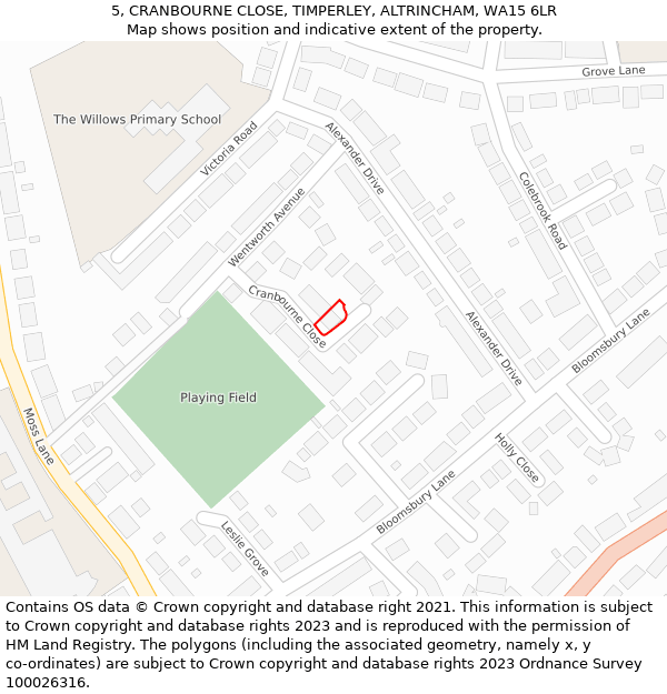 5, CRANBOURNE CLOSE, TIMPERLEY, ALTRINCHAM, WA15 6LR: Location map and indicative extent of plot