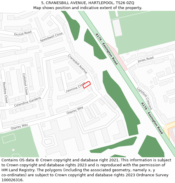 5, CRANESBILL AVENUE, HARTLEPOOL, TS26 0ZQ: Location map and indicative extent of plot