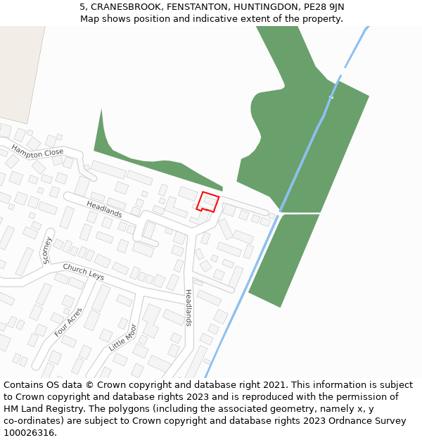 5, CRANESBROOK, FENSTANTON, HUNTINGDON, PE28 9JN: Location map and indicative extent of plot