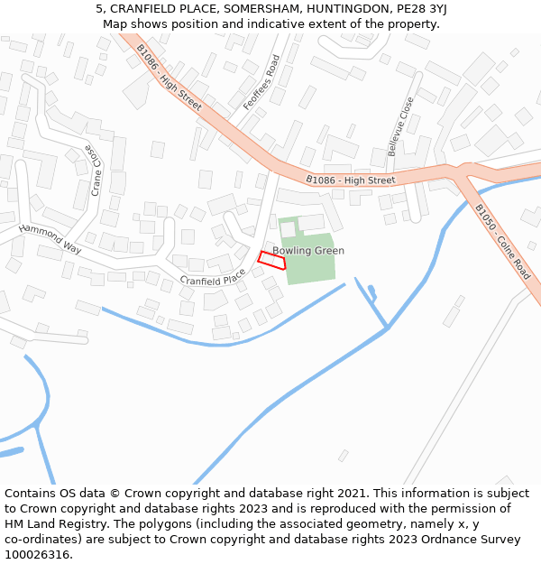 5, CRANFIELD PLACE, SOMERSHAM, HUNTINGDON, PE28 3YJ: Location map and indicative extent of plot