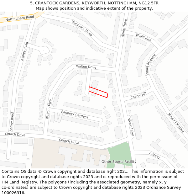 5, CRANTOCK GARDENS, KEYWORTH, NOTTINGHAM, NG12 5FR: Location map and indicative extent of plot