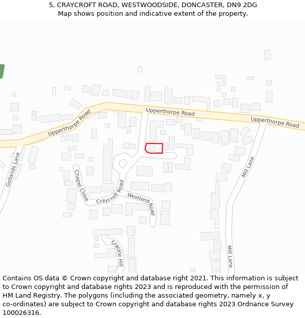 5, CRAYCROFT ROAD, WESTWOODSIDE, DONCASTER, DN9 2DG: Location map and indicative extent of plot