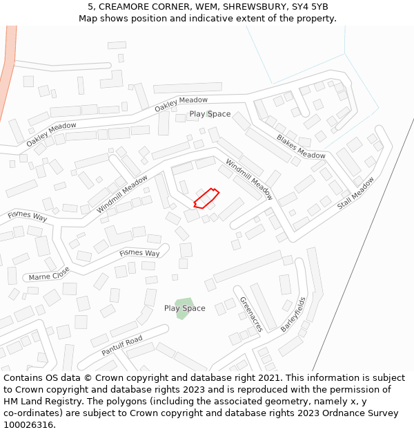 5, CREAMORE CORNER, WEM, SHREWSBURY, SY4 5YB: Location map and indicative extent of plot