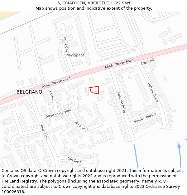 5, CRIAFOLEN, ABERGELE, LL22 9AN: Location map and indicative extent of plot