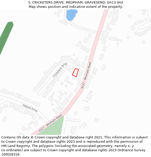 5, CRICKETERS DRIVE, MEOPHAM, GRAVESEND, DA13 0AX: Location map and indicative extent of plot