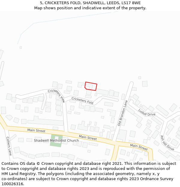 5, CRICKETERS FOLD, SHADWELL, LEEDS, LS17 8WE: Location map and indicative extent of plot