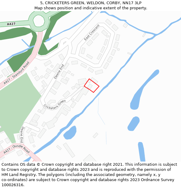 5, CRICKETERS GREEN, WELDON, CORBY, NN17 3LP: Location map and indicative extent of plot