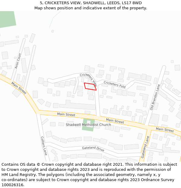 5, CRICKETERS VIEW, SHADWELL, LEEDS, LS17 8WD: Location map and indicative extent of plot